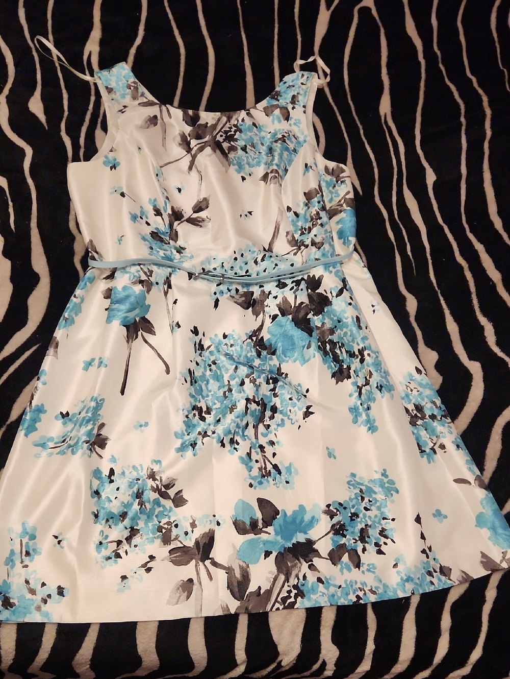 Women's White Dress with Blue Floral Print
